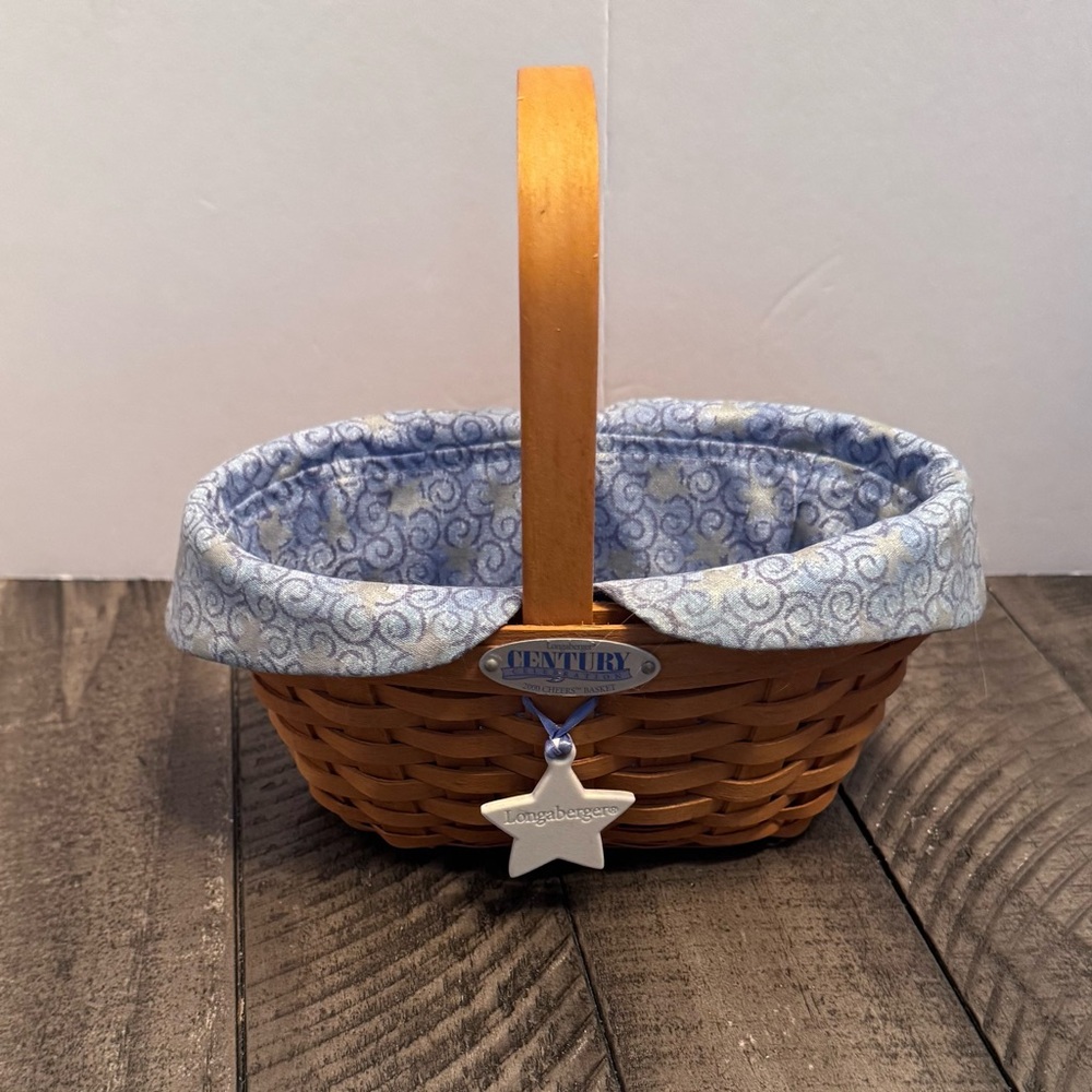 Longaberger 2000 Century Celebration Woven Basket Star Charm Blue‎ Fabric Liner